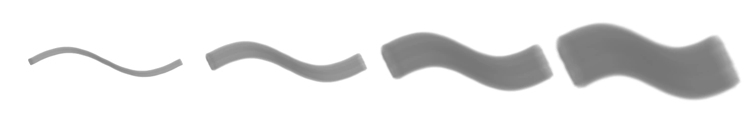 Four grey, see-through marker strokes drawn in Crafter Draw, each much wider than the one before