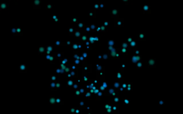 Calm mood: a smaller, slower spread of mint, cyan and blue particles