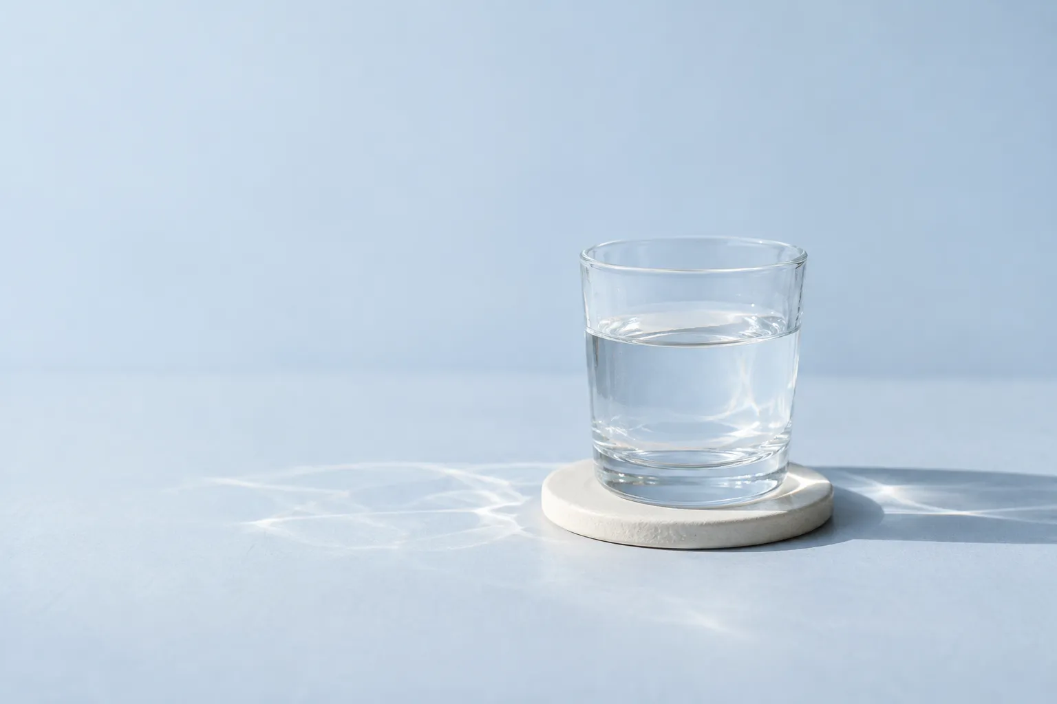 Original concept art: a glass of water in soft morning light, not an app screen