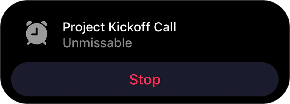 Unmissable in the expanded Dynamic Island: Project Kickoff Call with a Stop button